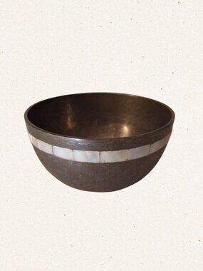 Vintage Metal Bowl with Mother of Pearl Inlay